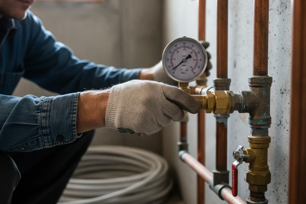 Pressure testing a repaired line during Water Line Repair in Falling Waters